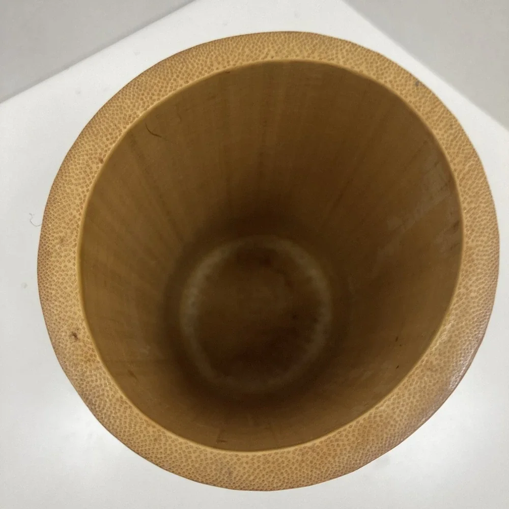 Natural Bamboo Cylinder Vase Decorative Container with Black Cord Accents 7.25in